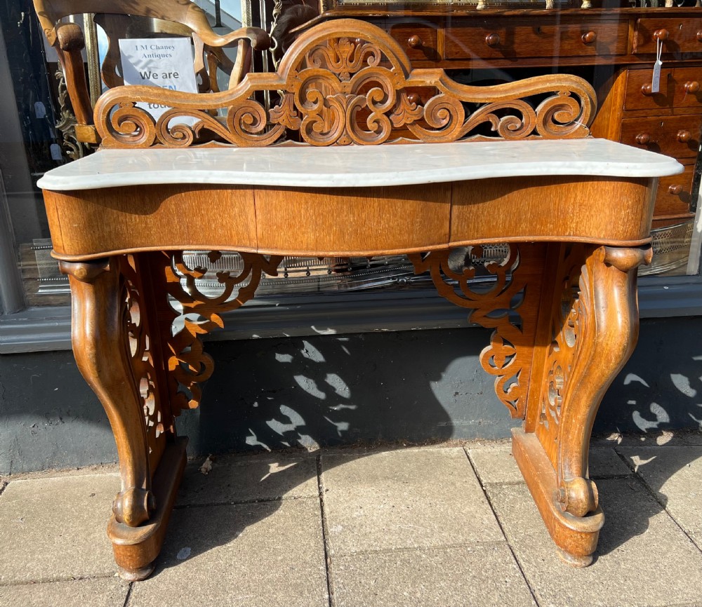 C19th oak Hall table with marble top View II