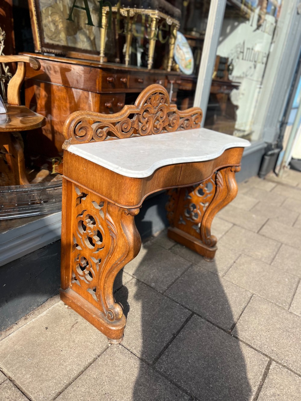 C19th oak Hall table with marble top View III