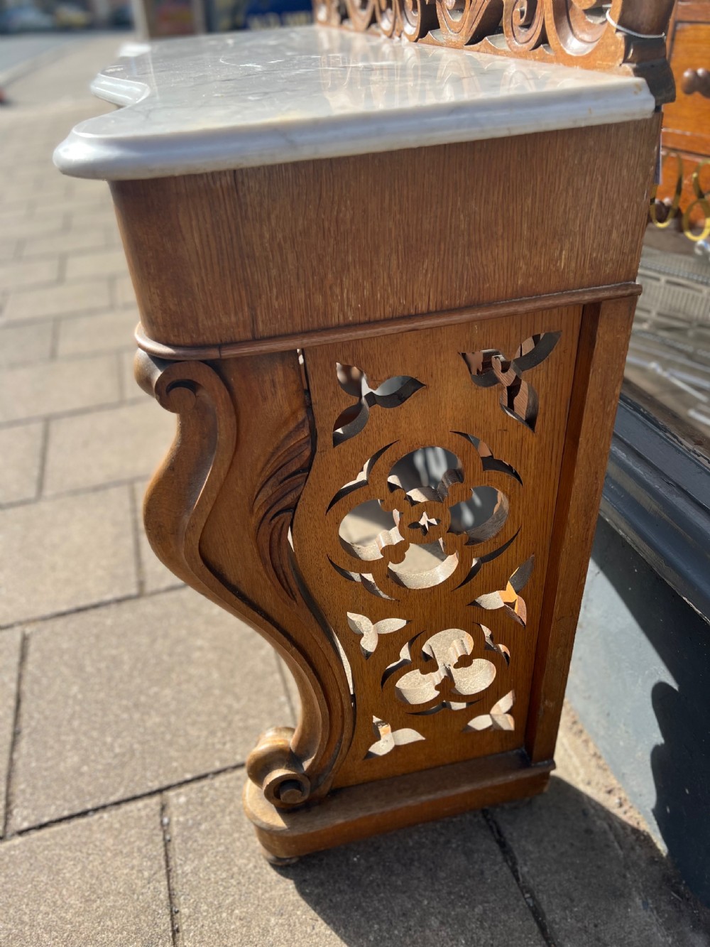 C19th oak Hall table with marble top View IV
