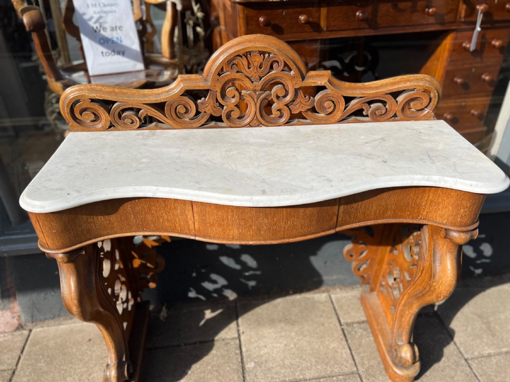C19th oak Hall table with marble top View V