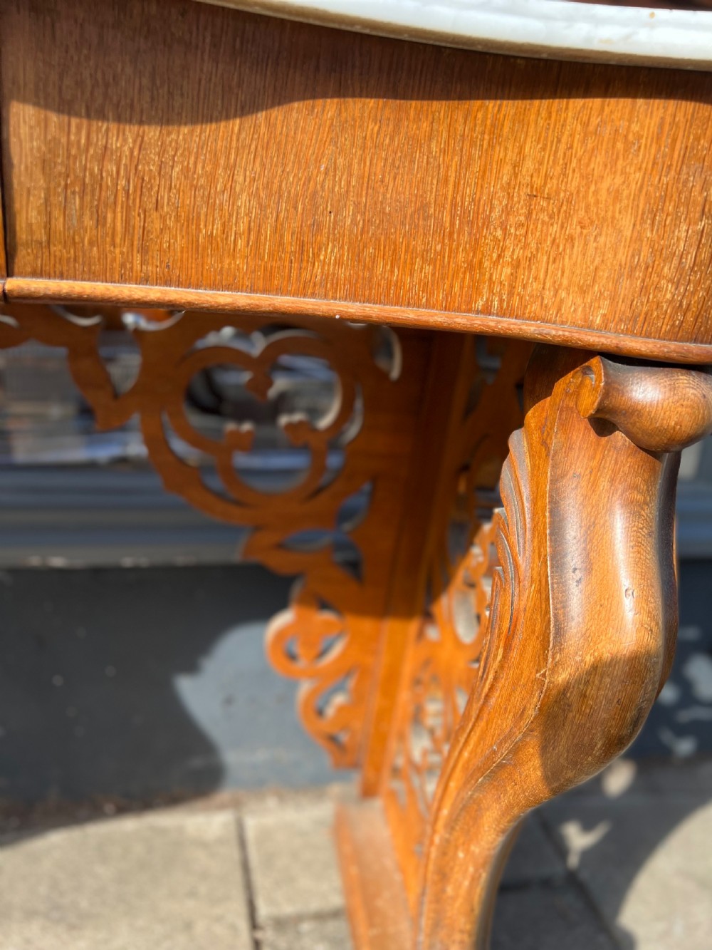 C19th oak Hall table with marble top View VI