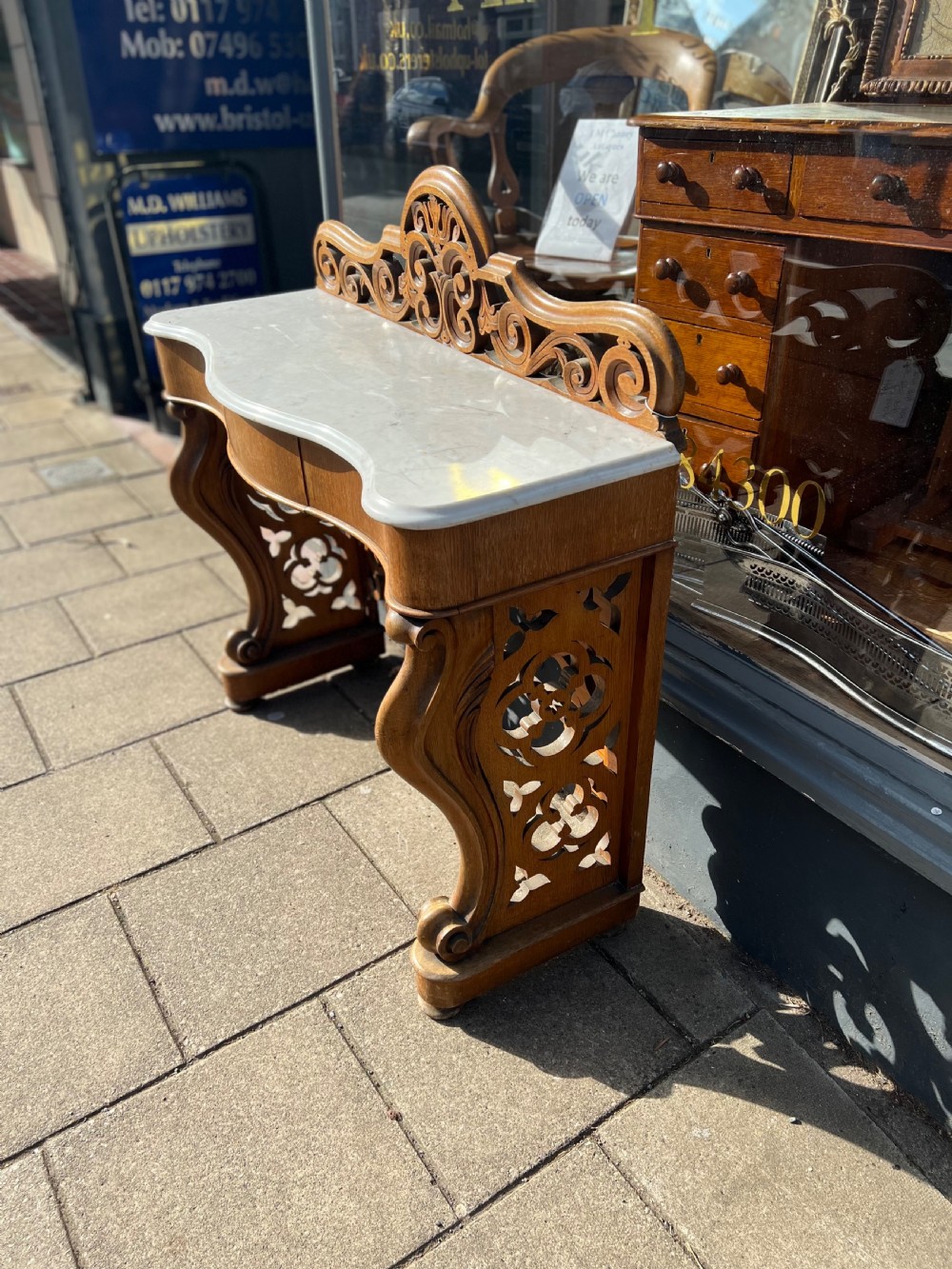 C19th oak Hall table with marble top View IX