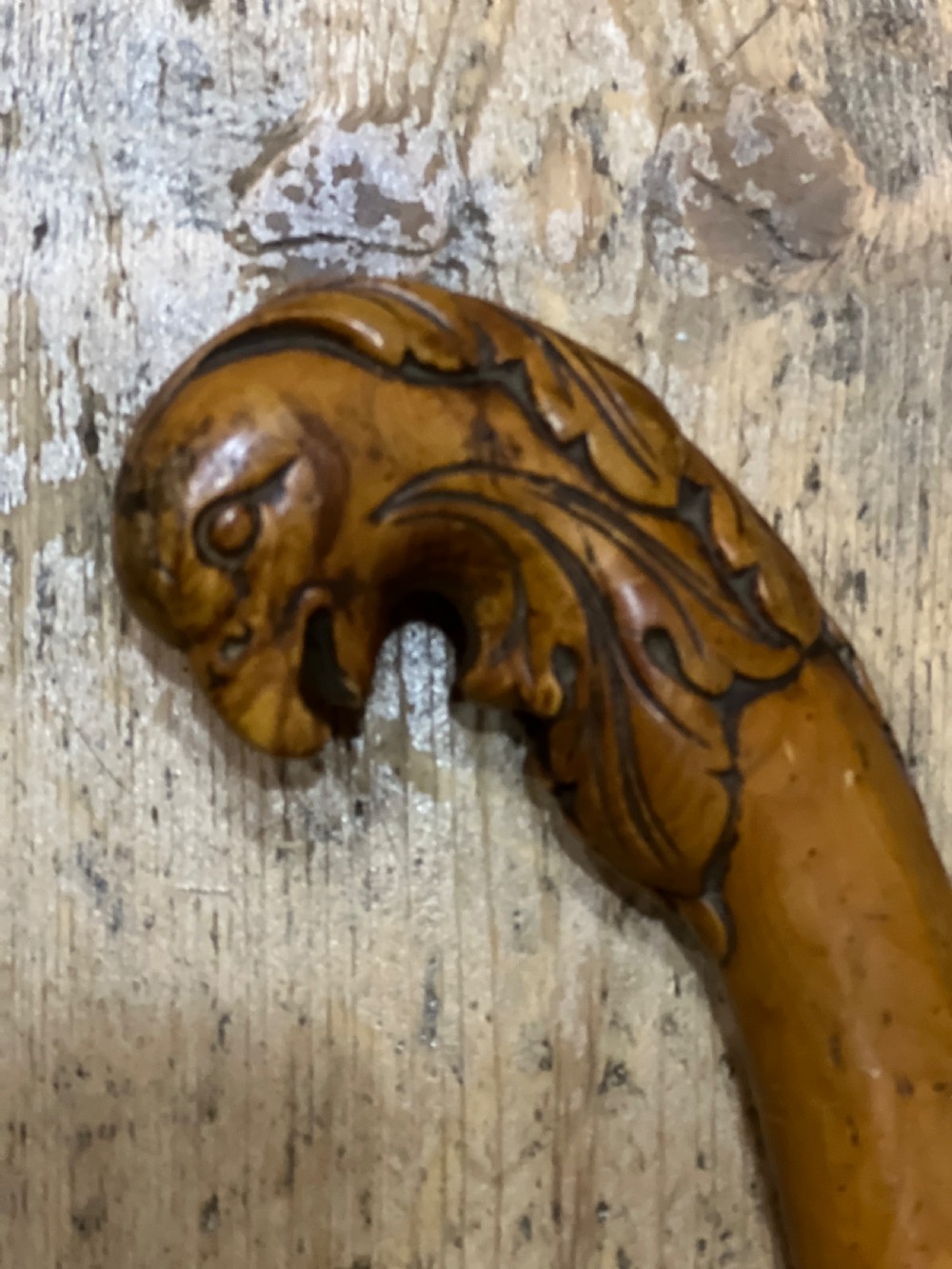 C19th carved eagles head walking stick View II