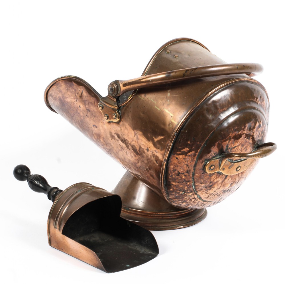 C19th copper coal scuttle with original shovel