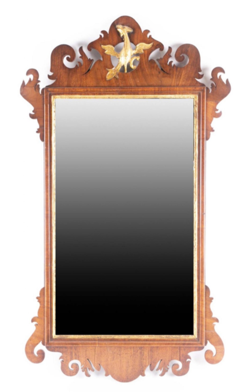 Georgian Walnut fretwork parcel gilt pier mirror with HoHo bird in the cresting 