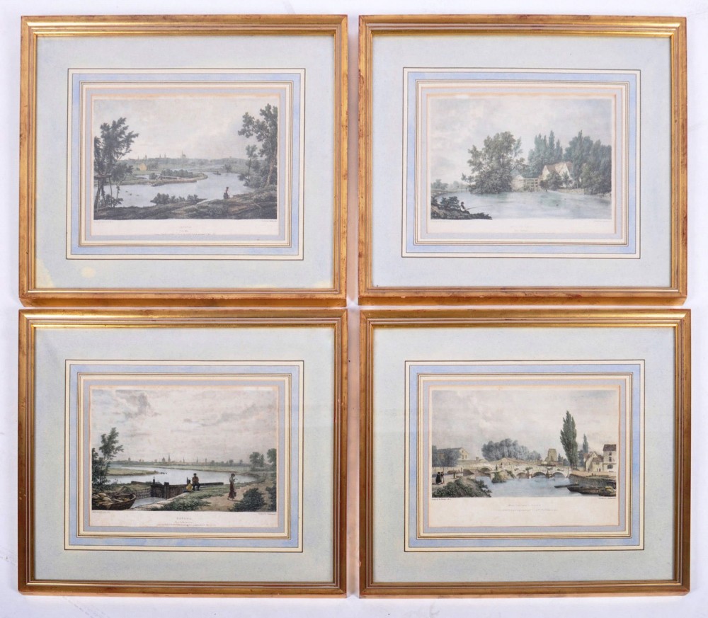 Set of four antique engravings of Oxfordshire after Westall RA printed by Hullmandel