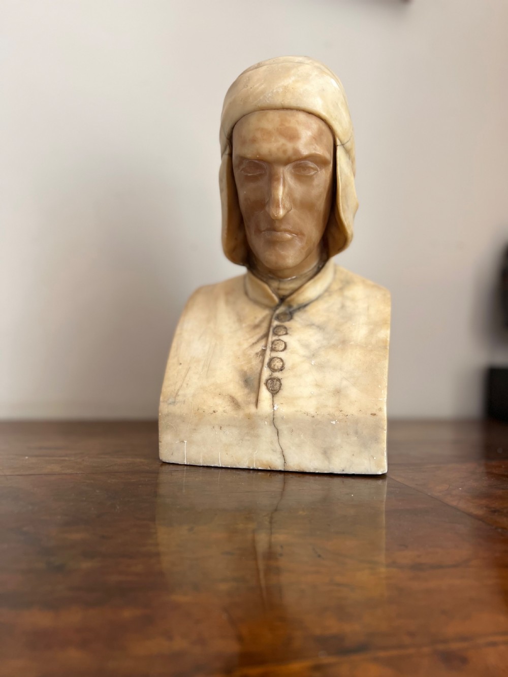 C19th Italian carved marble and alabaster bust of Dante View V