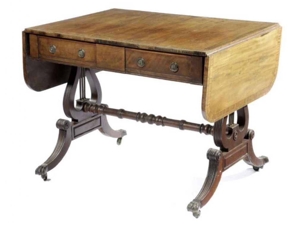 Georgian lyre supported mahogany sofa table 