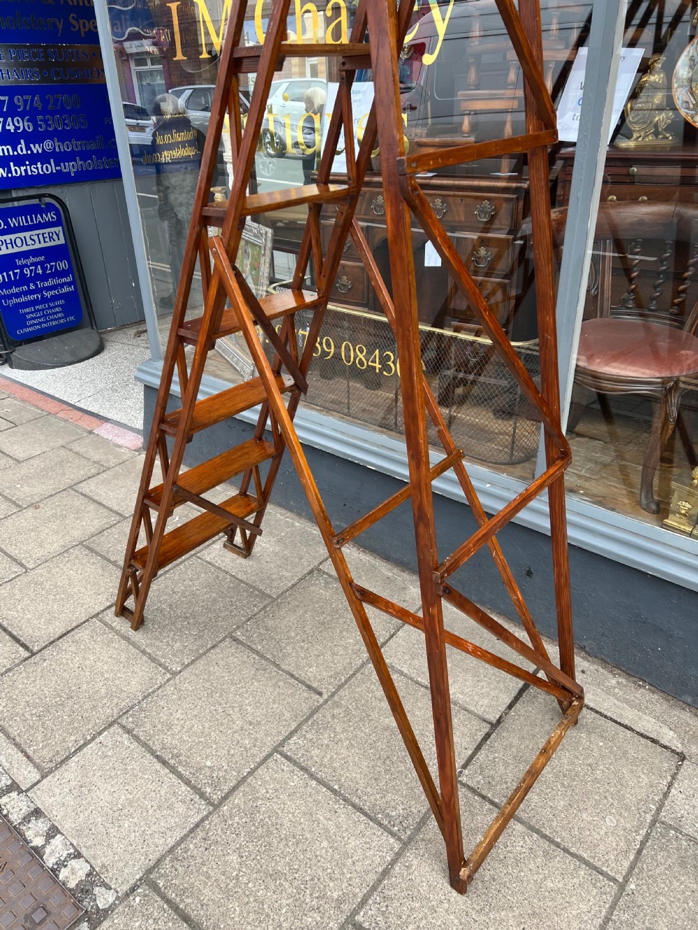 A tall Hatherley Jones patent lattice step ladder View IV