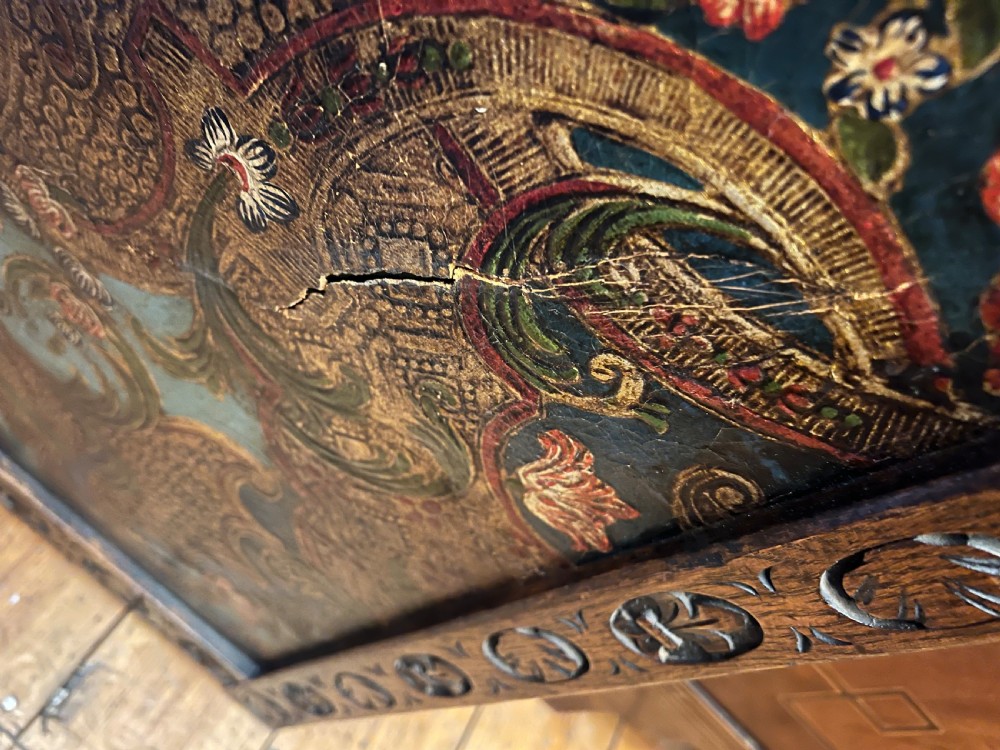 C19th oak and tooled leather room divider in tooled leather and carved  View IV