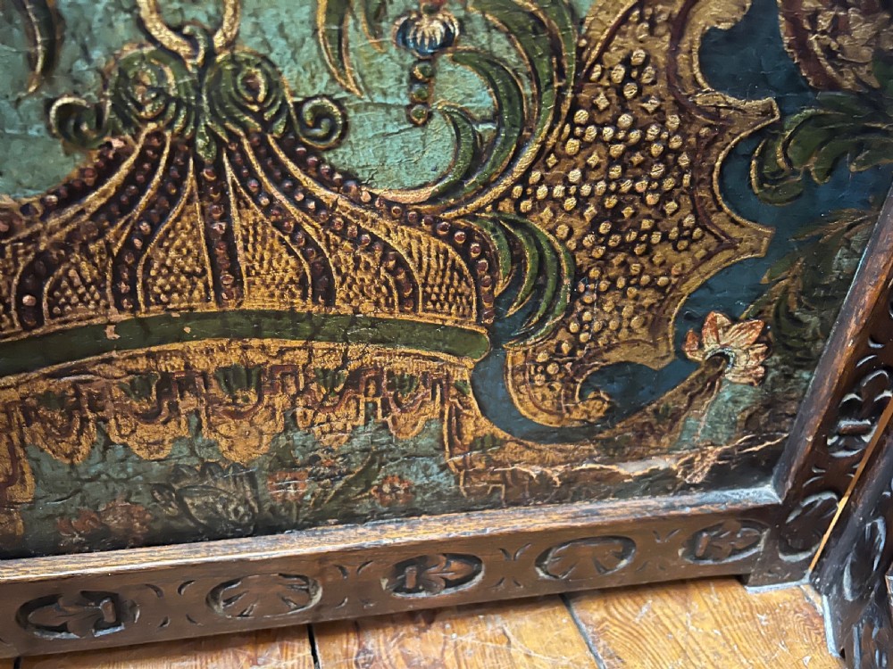 C19th oak and tooled leather room divider in tooled leather and carved  View VI