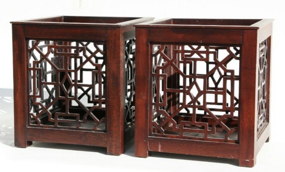 Pair of chinoiserie waste paper bins 