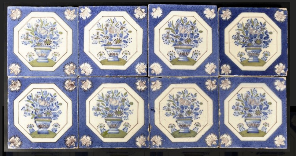 Set of eight bristol delft tiles 