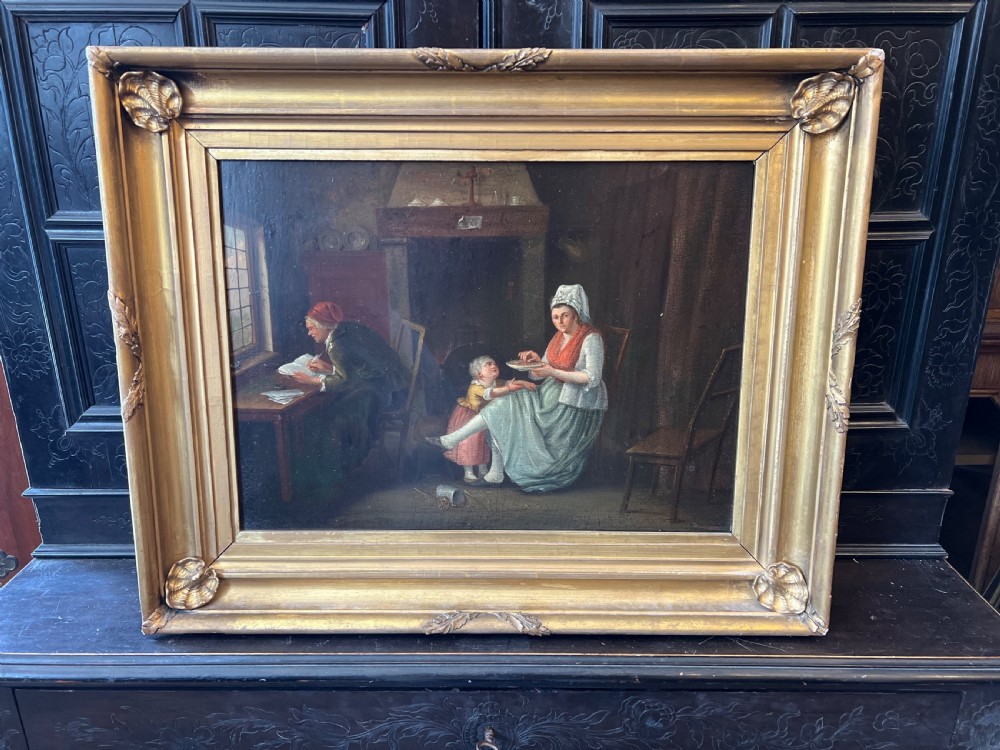 C19th Dutch interior oil painting on panel 