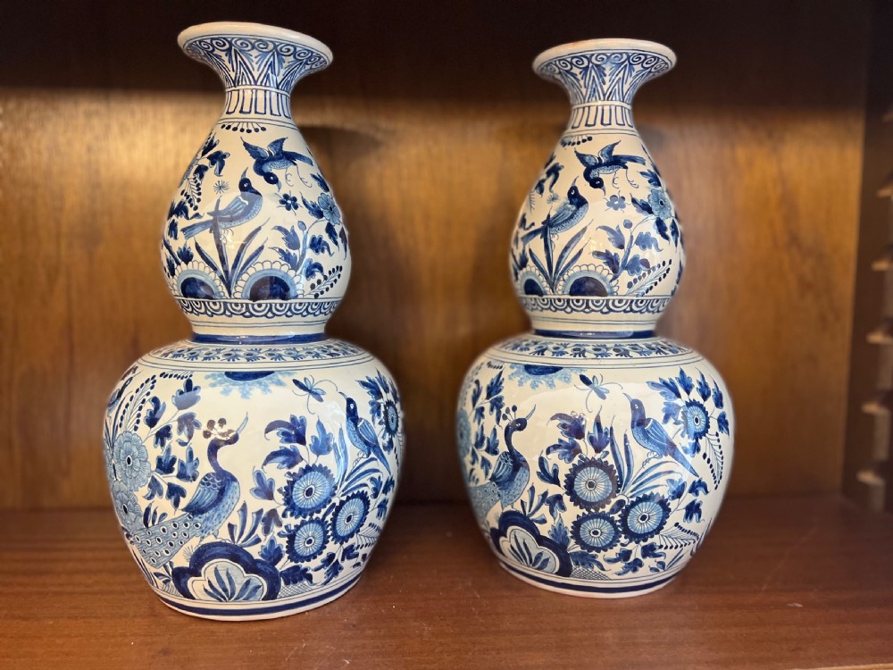 Pair of delft gourd shaped vases C1900-1910
