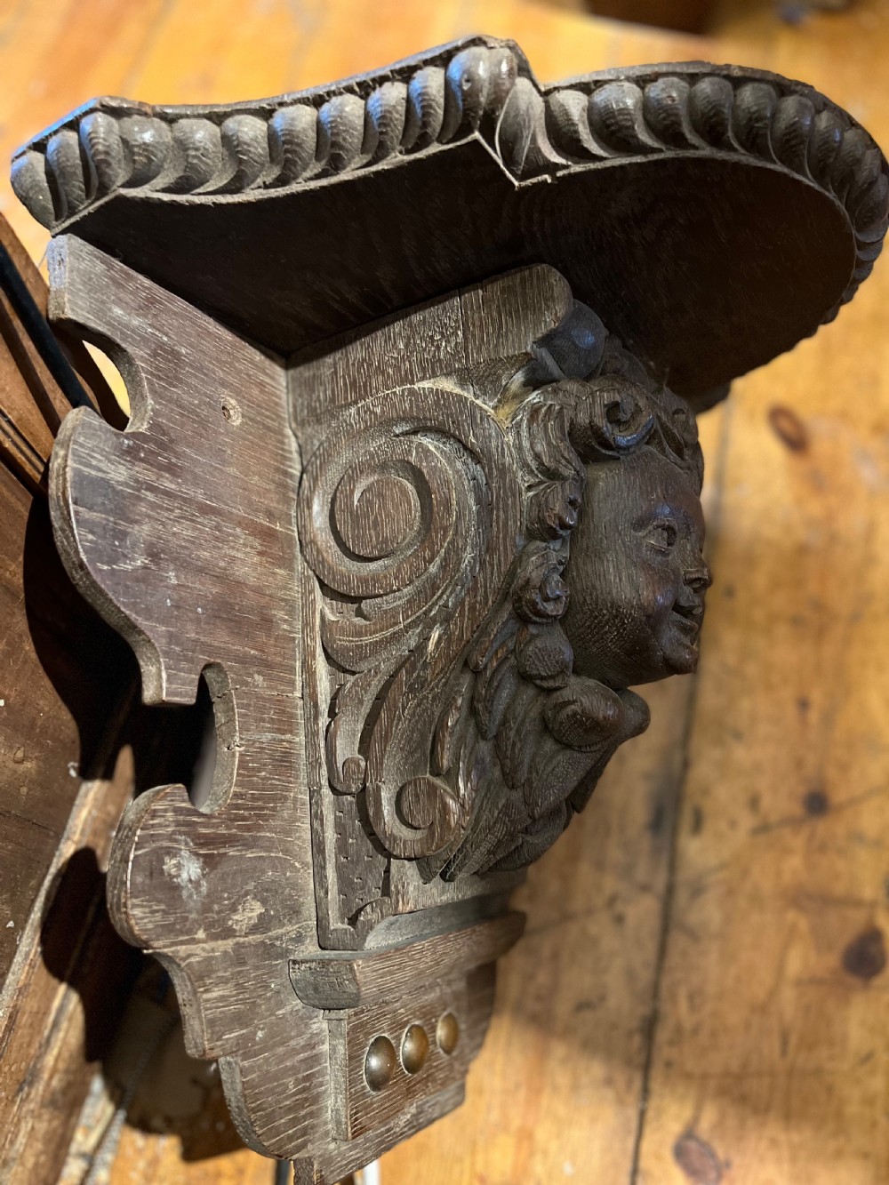 C18th carved Cherub corbel in oak  View III