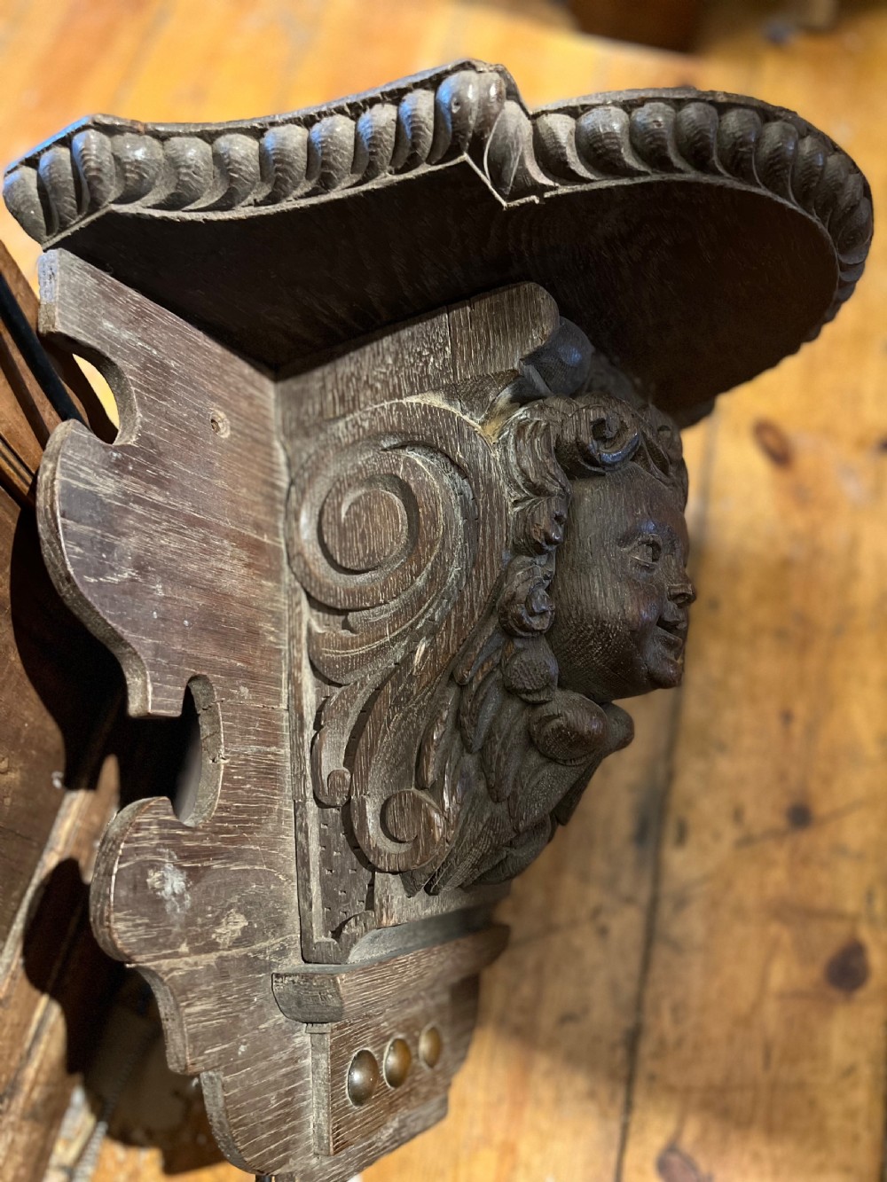 C18th carved Cherub corbel in oak  View V