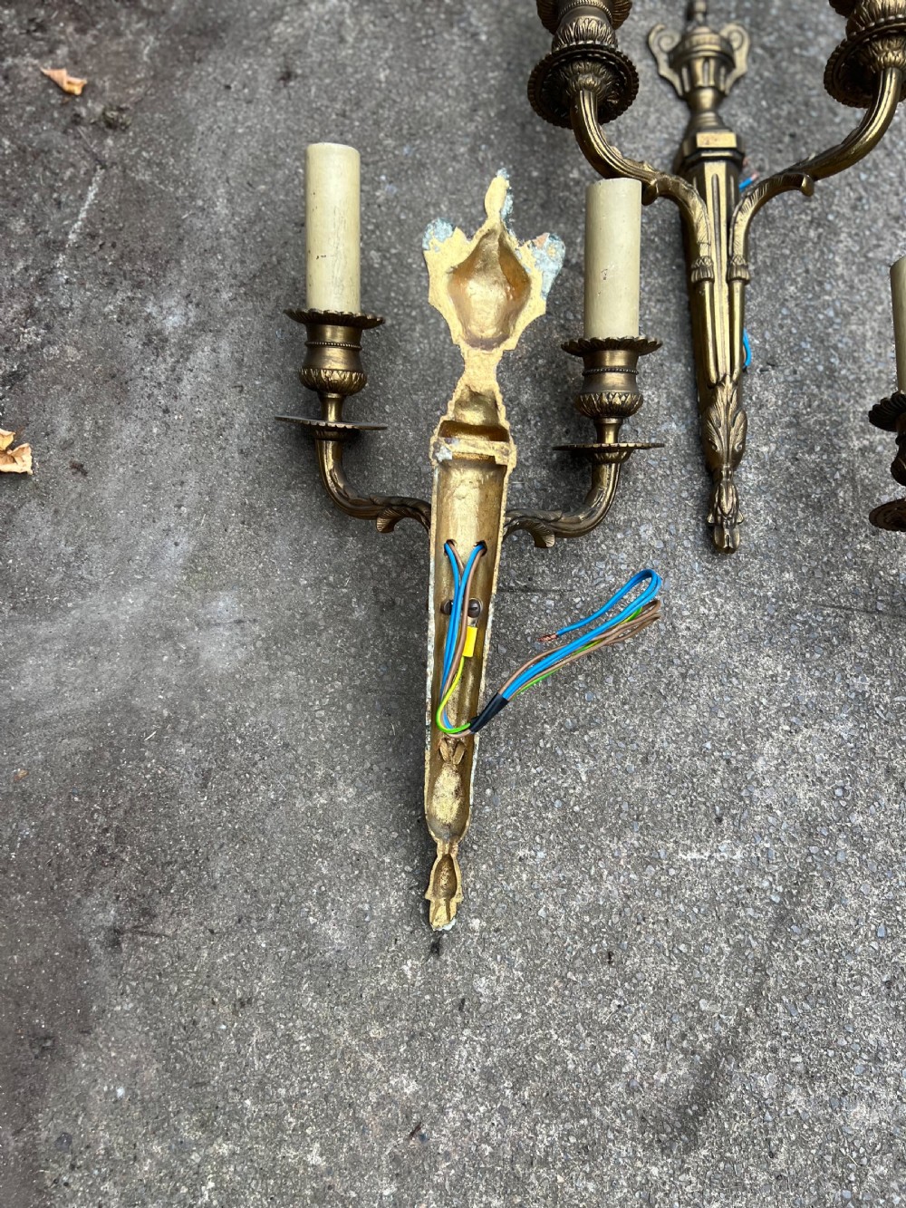 Set of four brass wall lights in the adams style  View II