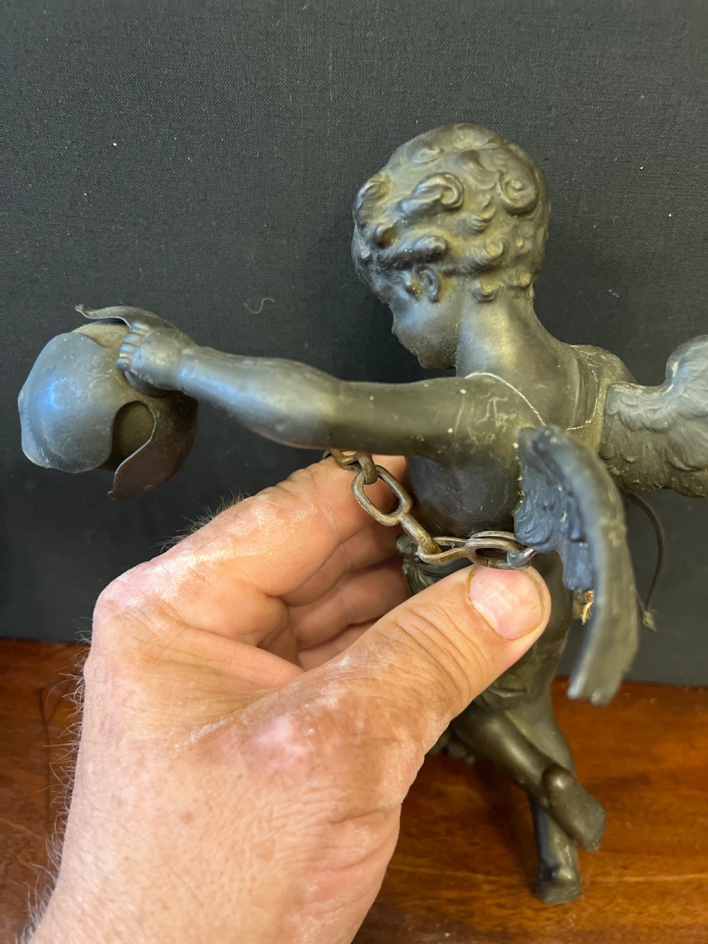 Pair of bronze cupids modelled as ceiling lights  View V