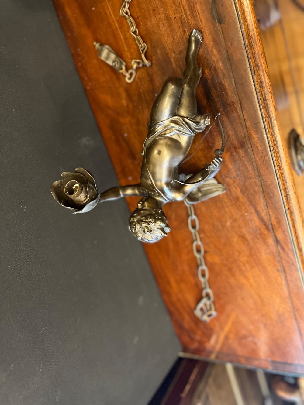 Pair of bronze cupids modelled as ceiling lights  View VIII