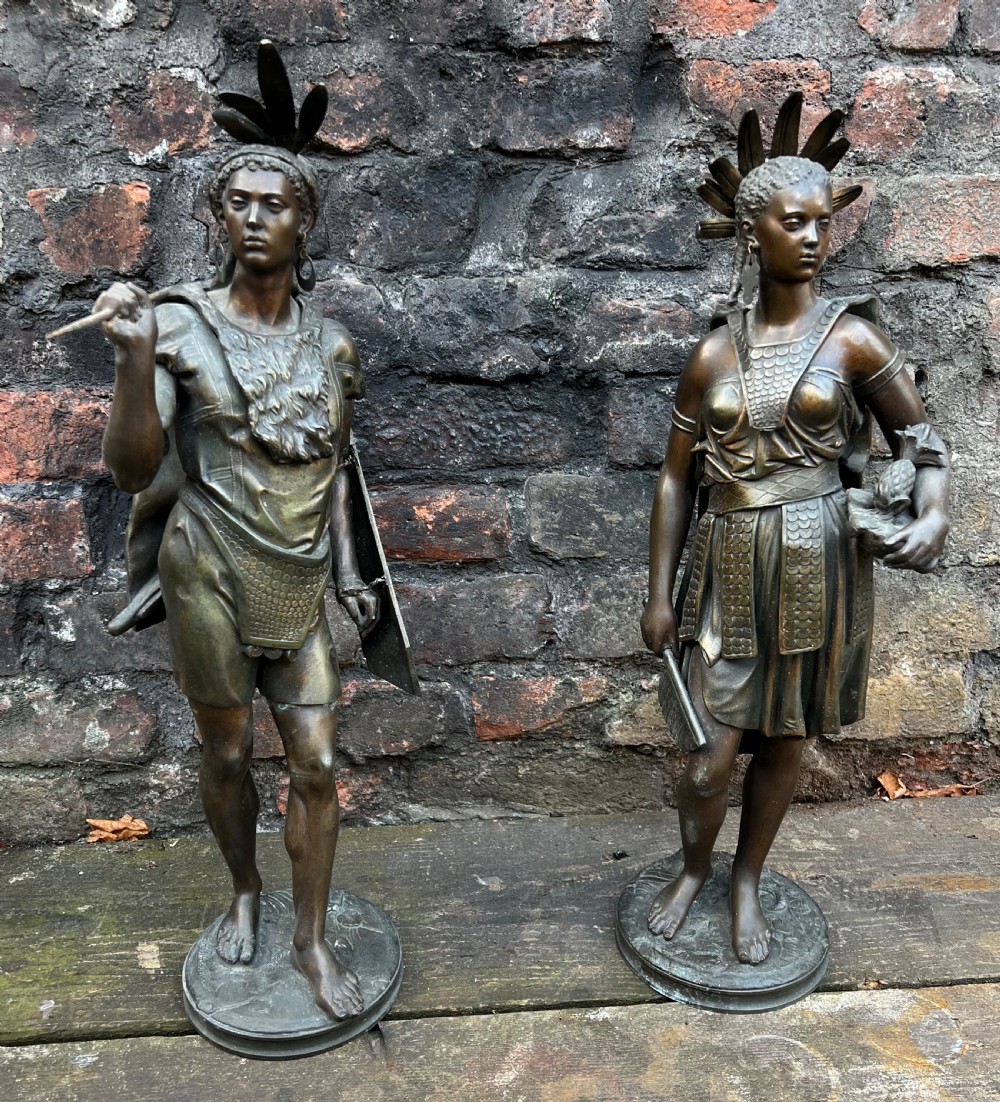 Pair of spelter native South American Indians by Jean Jules B salmson ( 1823-1902 )  View II