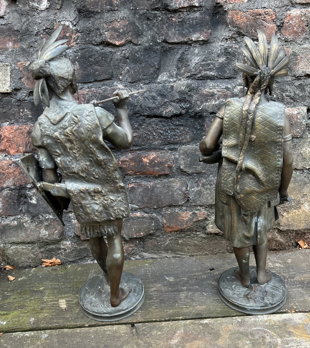 Pair of spelter native South American Indians by Jean Jules B salmson ( 1823-1902 )  View III