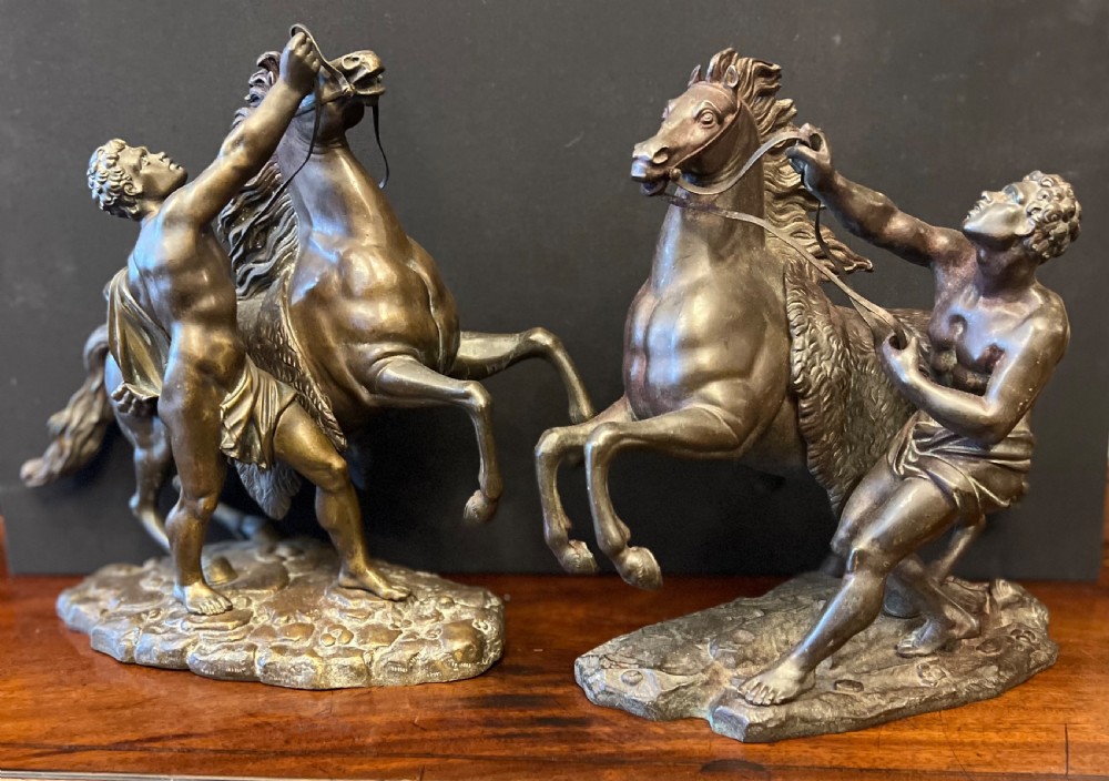 Pair of bronze Marley horses and trainers after coustou C1900 View II
