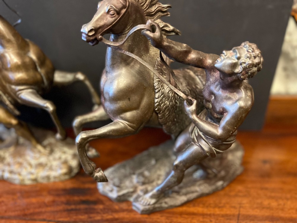 Pair of bronze Marley horses and trainers after coustou C1900 View III