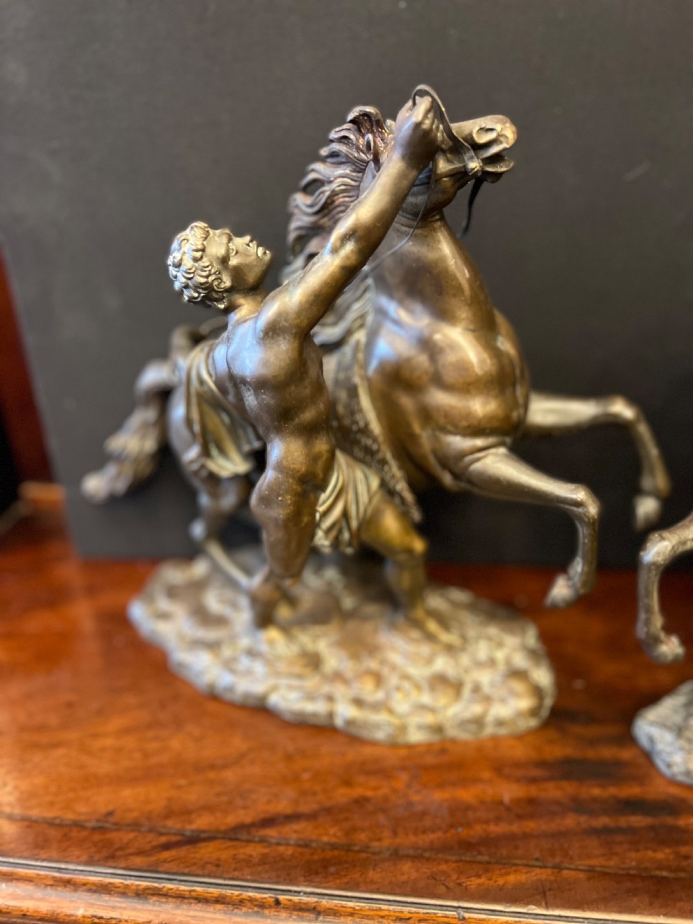 Pair of bronze Marley horses and trainers after coustou C1900 View IV