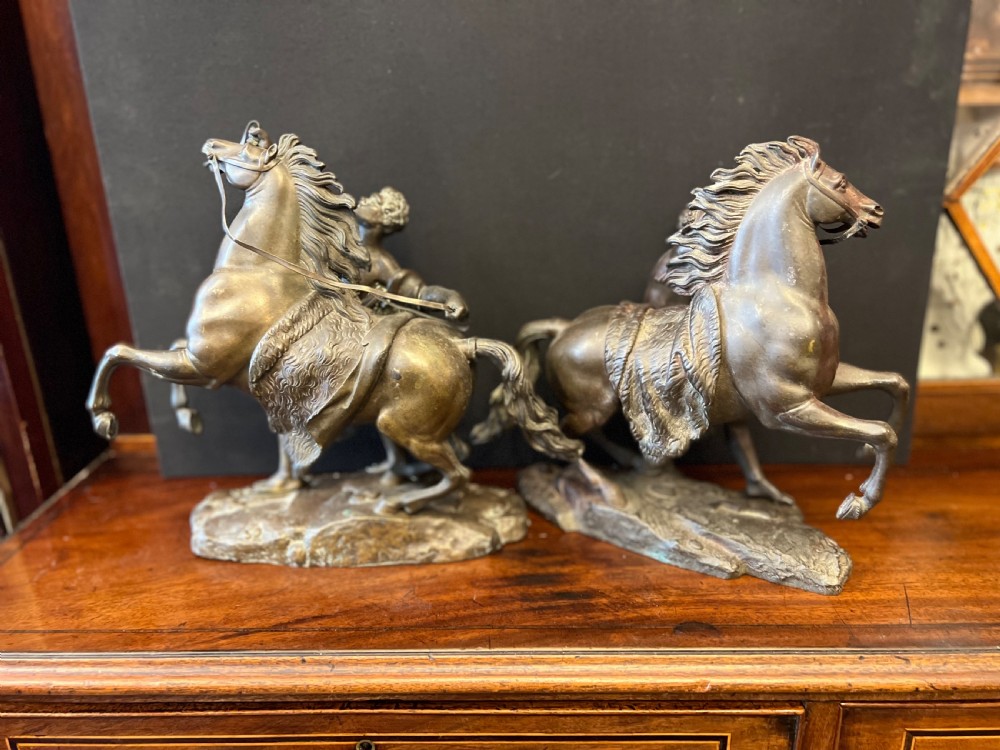 Pair of bronze Marley horses and trainers after coustou C1900 View V