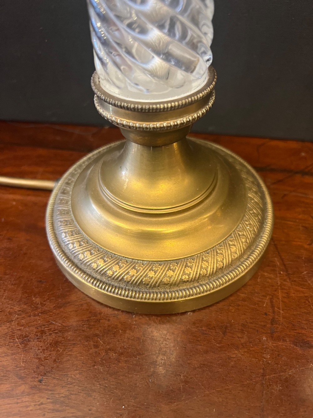 Pair of empire style glass and brass table lamps  View II