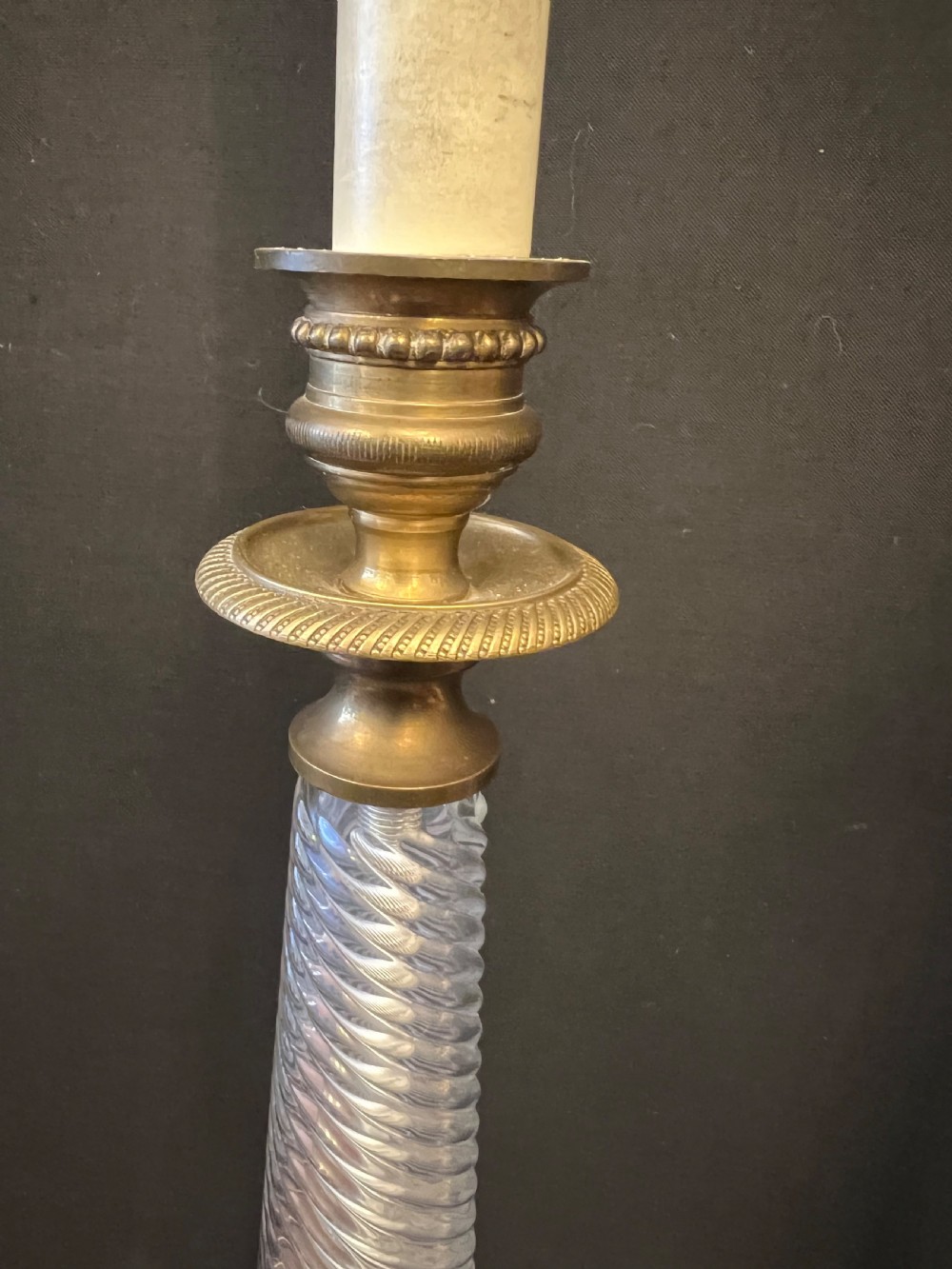 Pair of empire style glass and brass table lamps  View IV