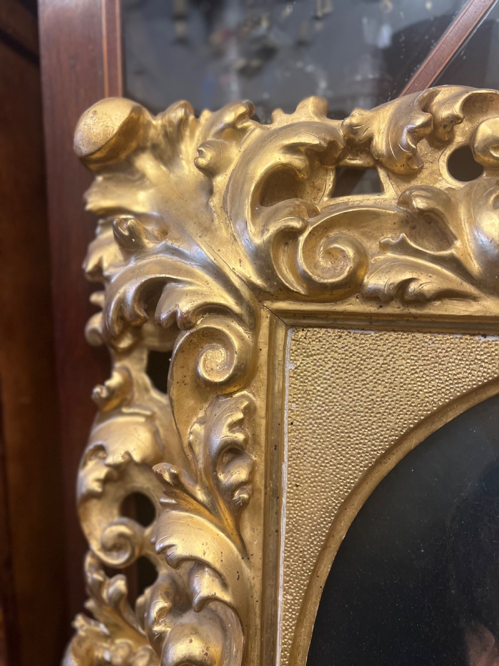 Georgian portrait oil on canvas of a young boy in carved giltwood frame  View III