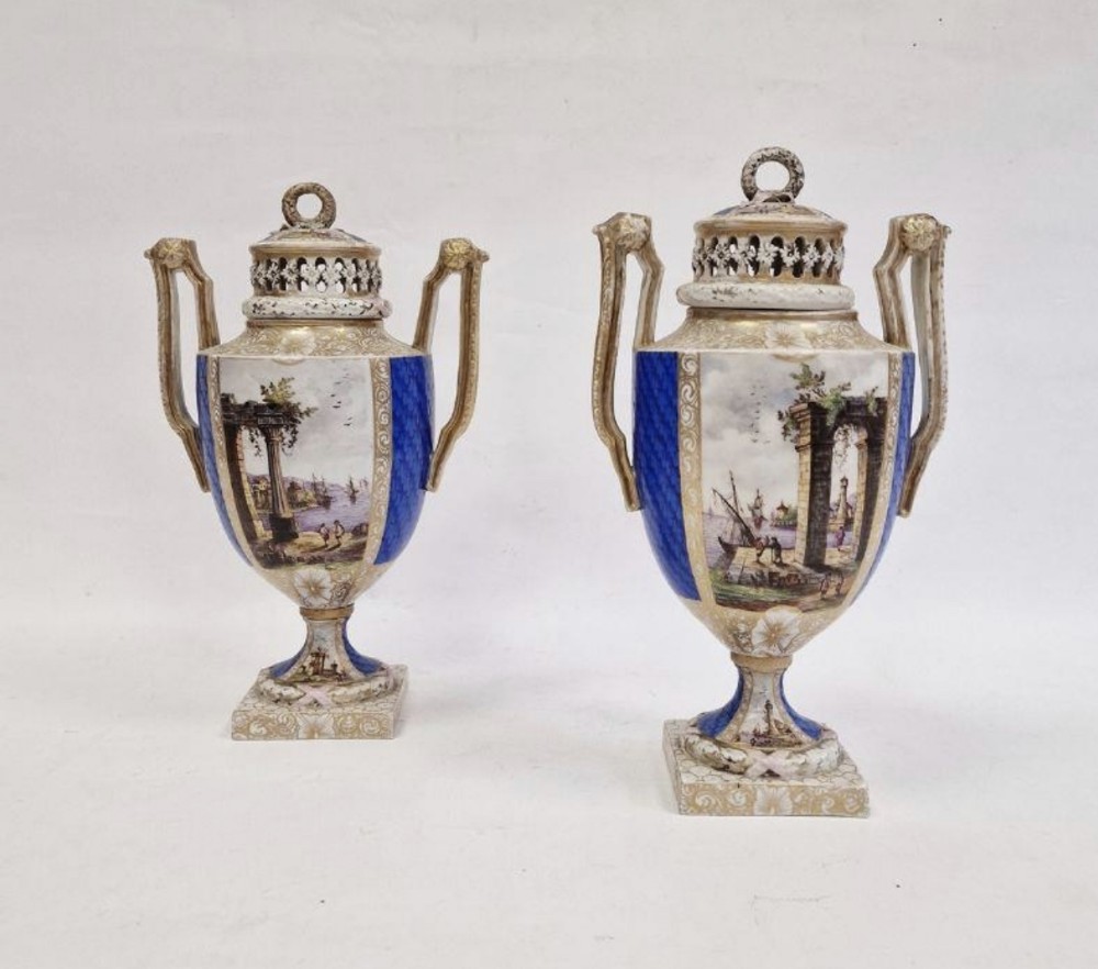 Pair of Dresden pot poured vases 