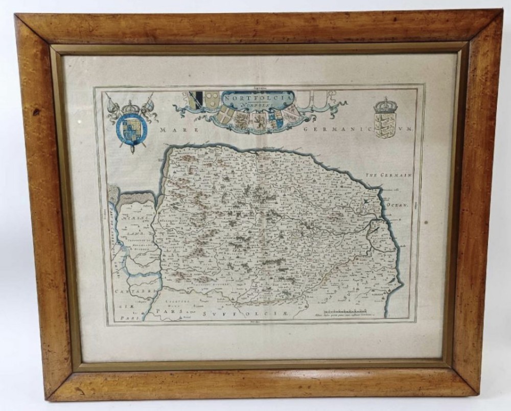 C17th Johannes  Blaeu copper engraving map of Norfolk 
