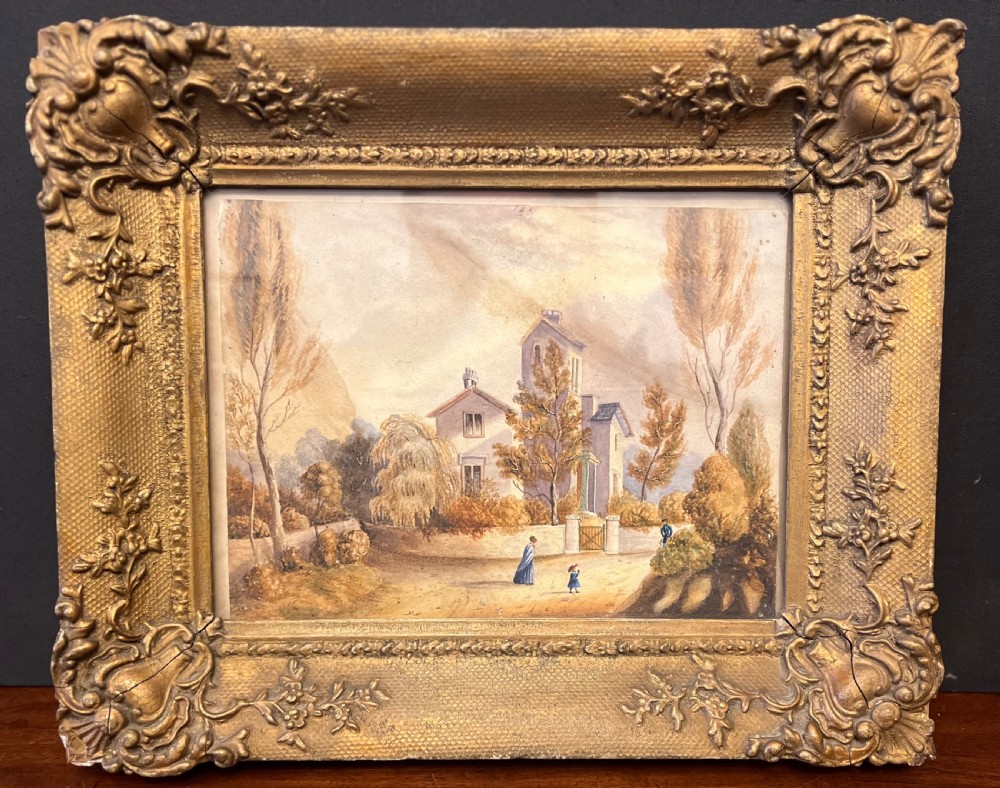 C19th watercolour of an Italian villa in a gilt swept frame  View II