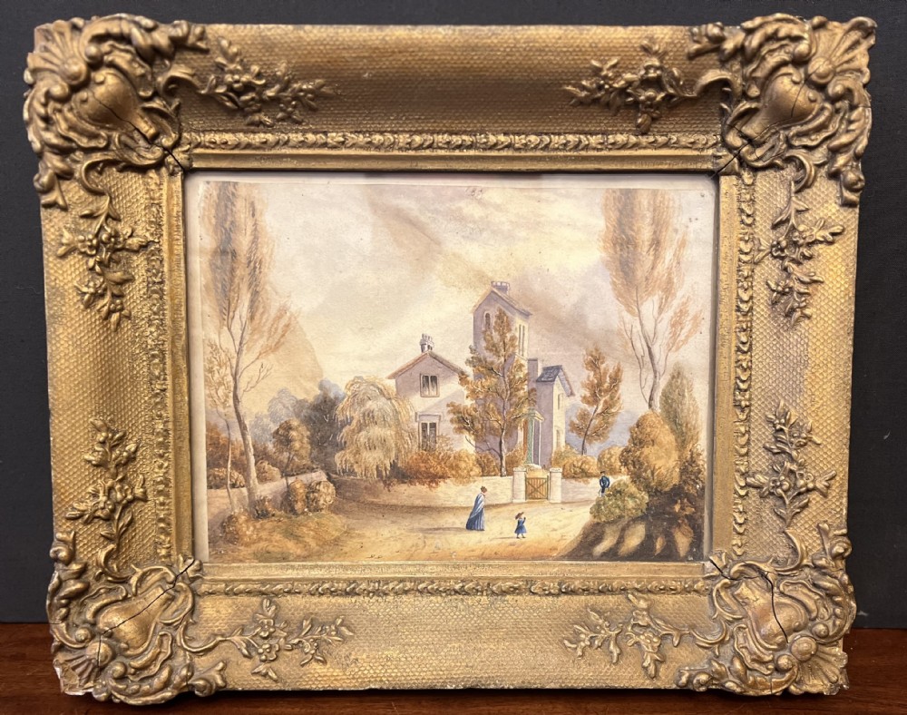 C19th watercolour of an Italian villa in a gilt swept frame 