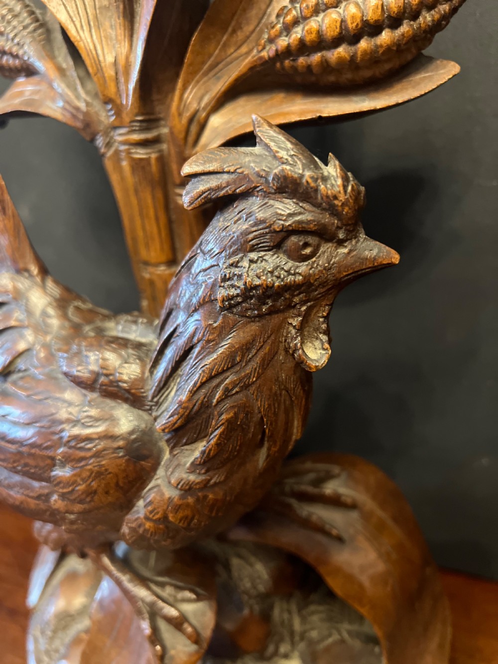 Pair of Black Forest epergnes with carved chickens  View II