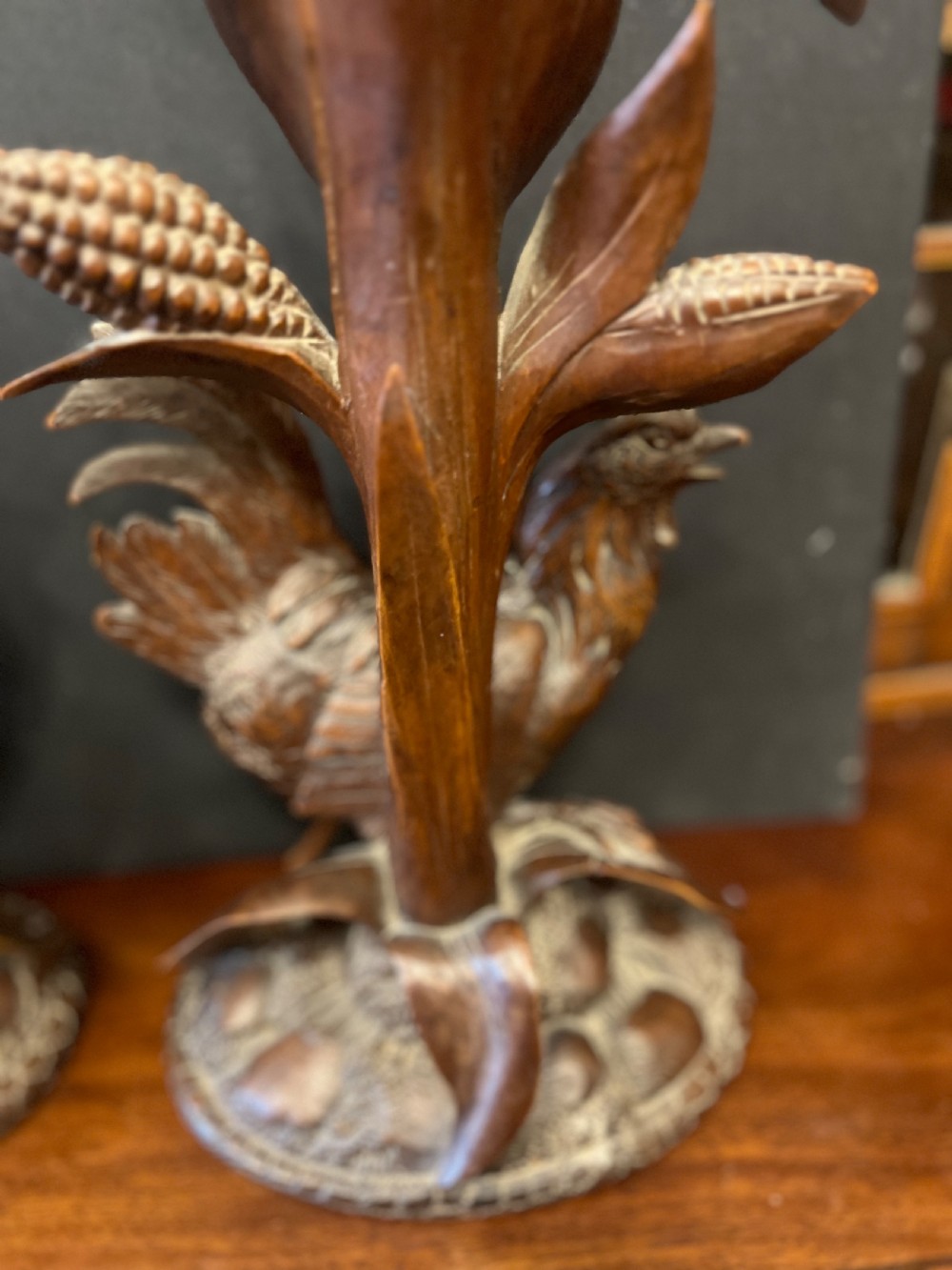 Pair of Black Forest epergnes with carved chickens  View IV