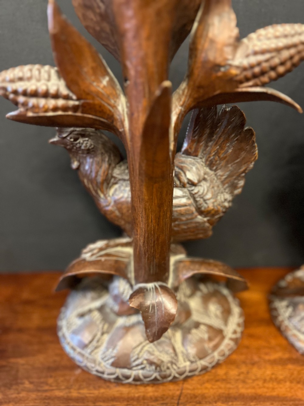 Pair of Black Forest epergnes with carved chickens  View VI