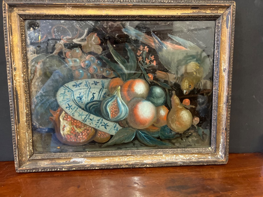 C18th Reverse glass painting of a still life  View II
