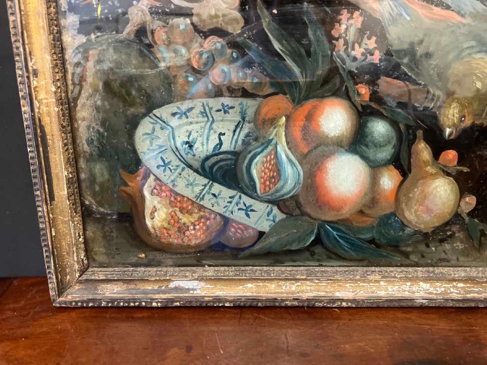 C18th Reverse glass painting of a still life  View III