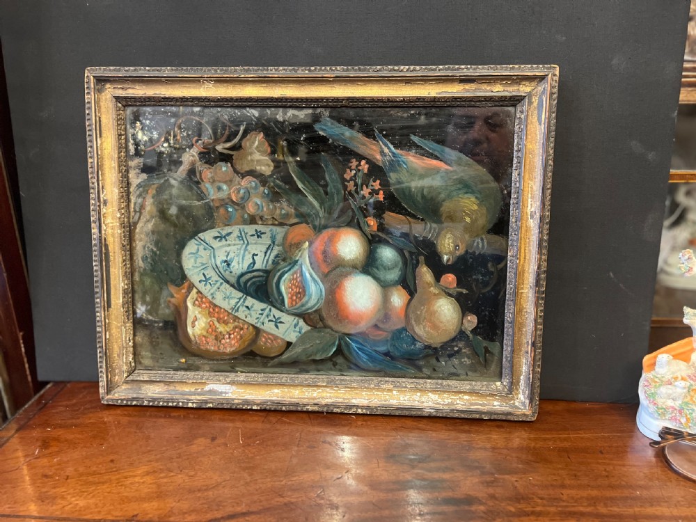 C18th Reverse glass painting of a still life  View IV