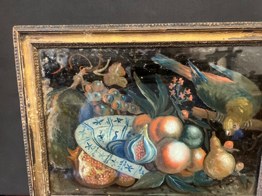 C18th Reverse glass painting of a still life  View V