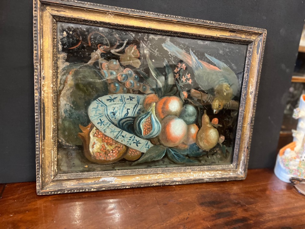 C18th Reverse glass painting of a still life  View VI