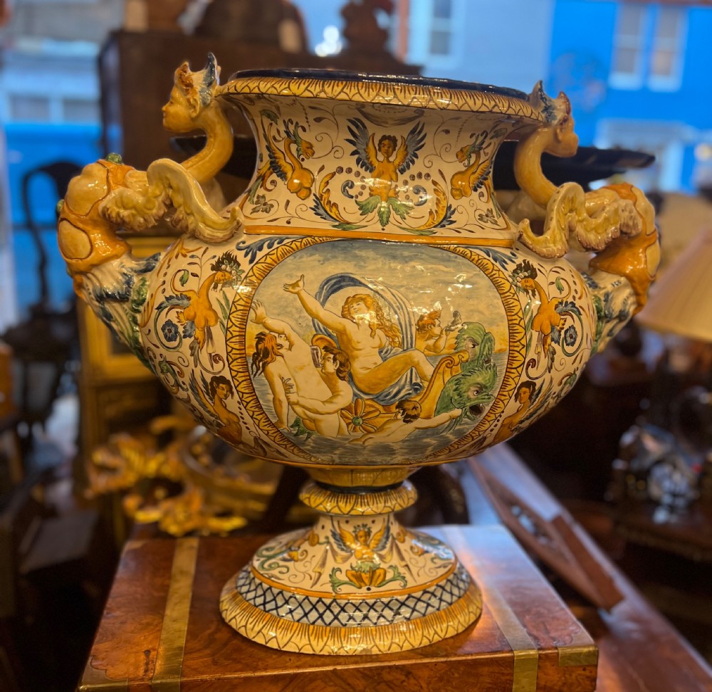 Monumental maiolica vase depicting the birth of Venus  View X