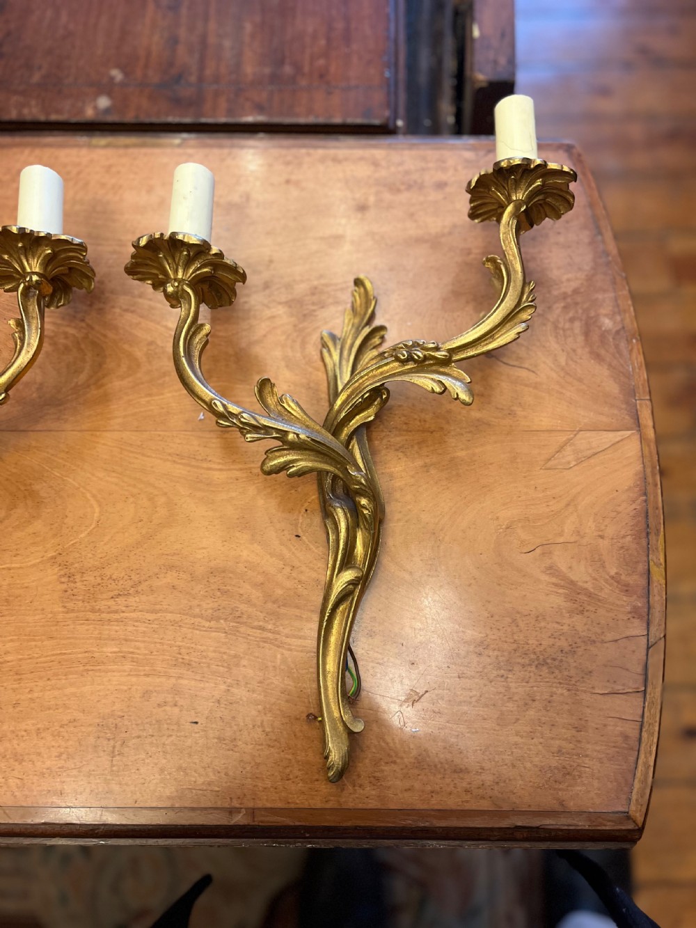 Pair of rococo brass wall lights  View IV