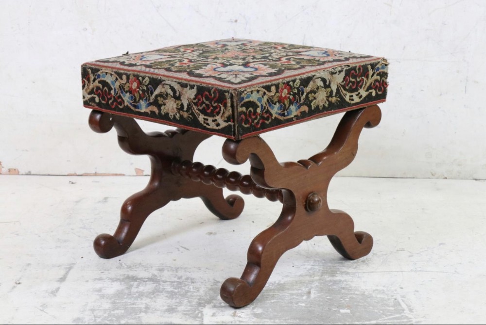 C19th mahogany x framed dressing stool 