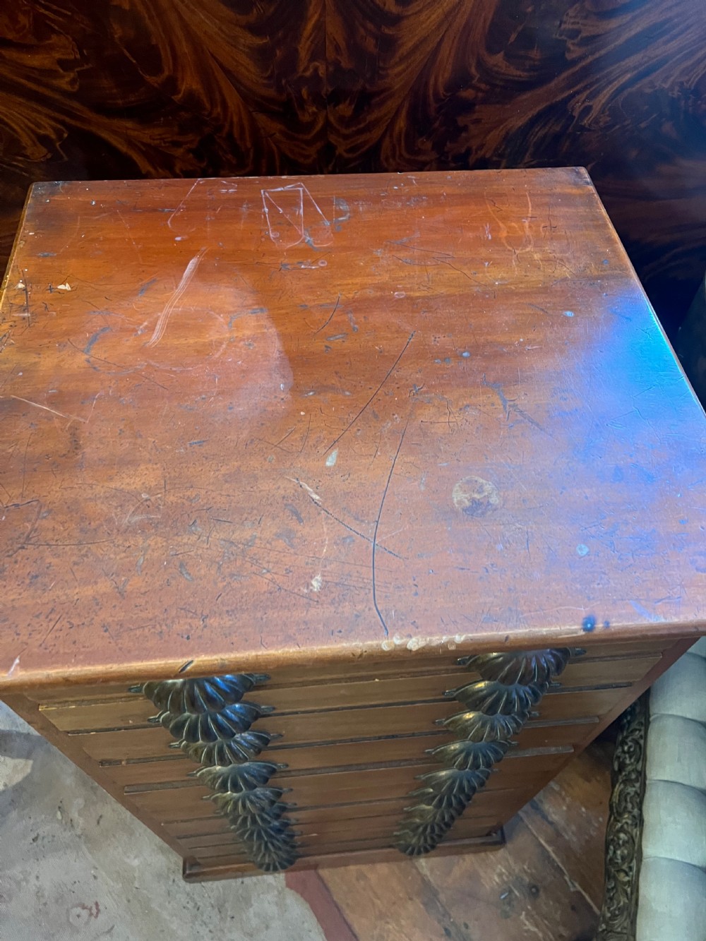 Tall walnut chest of 10 drawers with brass cup handles  View IX