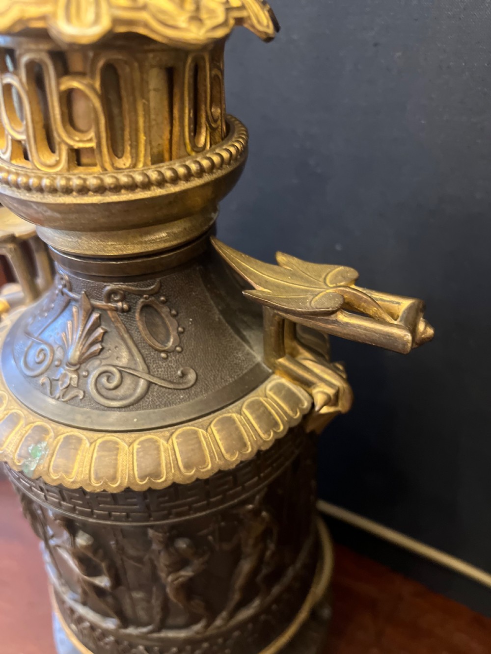 C19th pair of grand tour bronze and ormolu lamps  View III